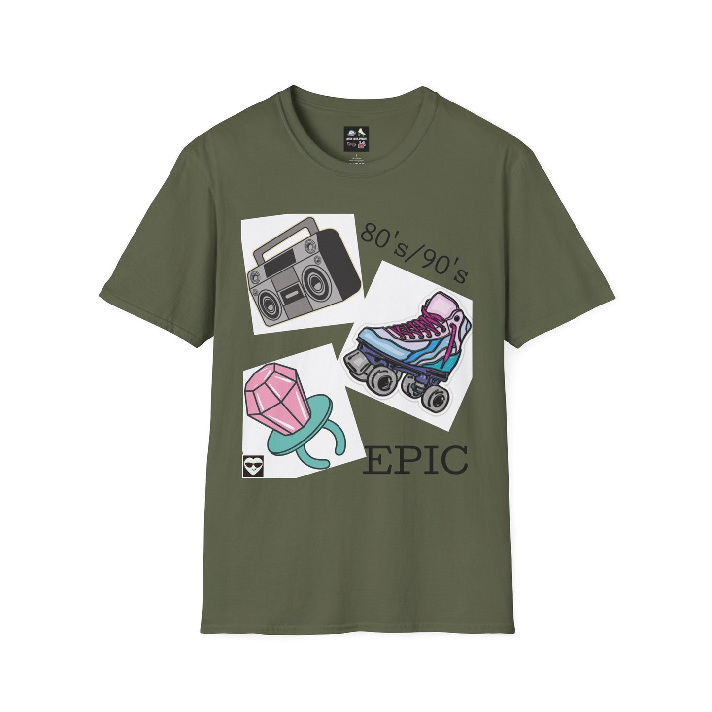 Retro 80's/90's EPIC Unisex Softstyle T-Shirt - Vintage Roller Skates & Boombox Design