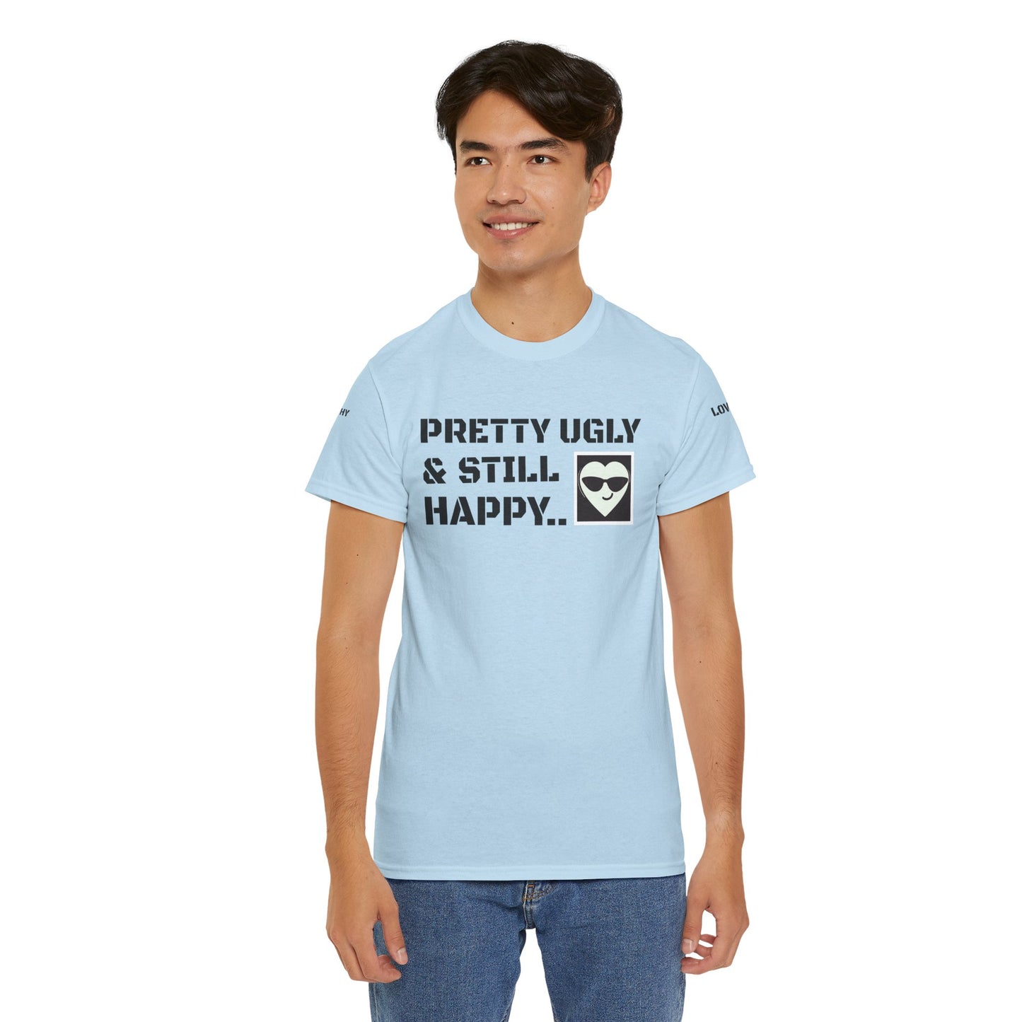 'Pretty ugly & still happy", Unisex Heavy Cotton fun & playful Tee for Casual Vibes