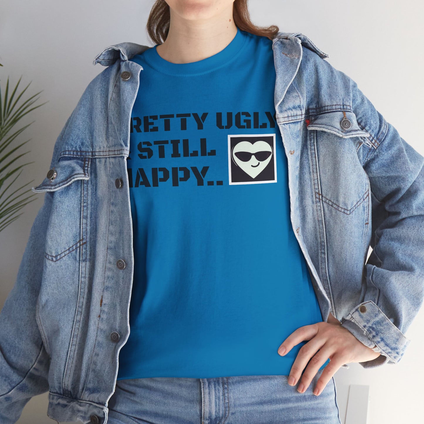 'Pretty ugly & still happy", Unisex Heavy Cotton fun & playful Tee for Casual Vibes