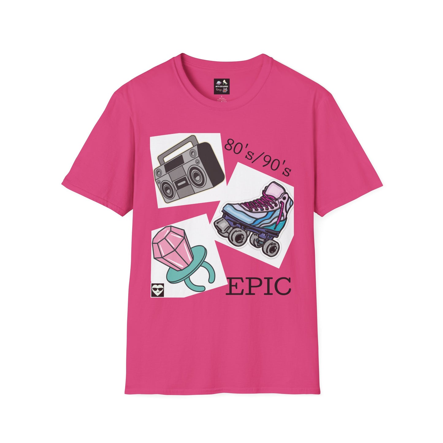 Retro 80's/90's EPIC Unisex Softstyle T-Shirt - Vintage Roller Skates & Boombox Design