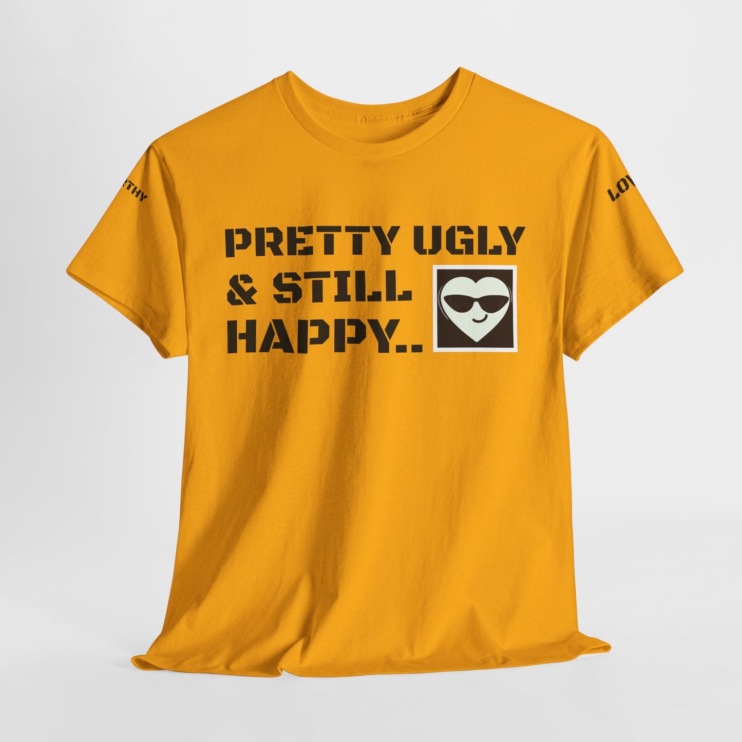 'Pretty ugly & still happy", Unisex Heavy Cotton fun & playful Tee for Casual Vibes