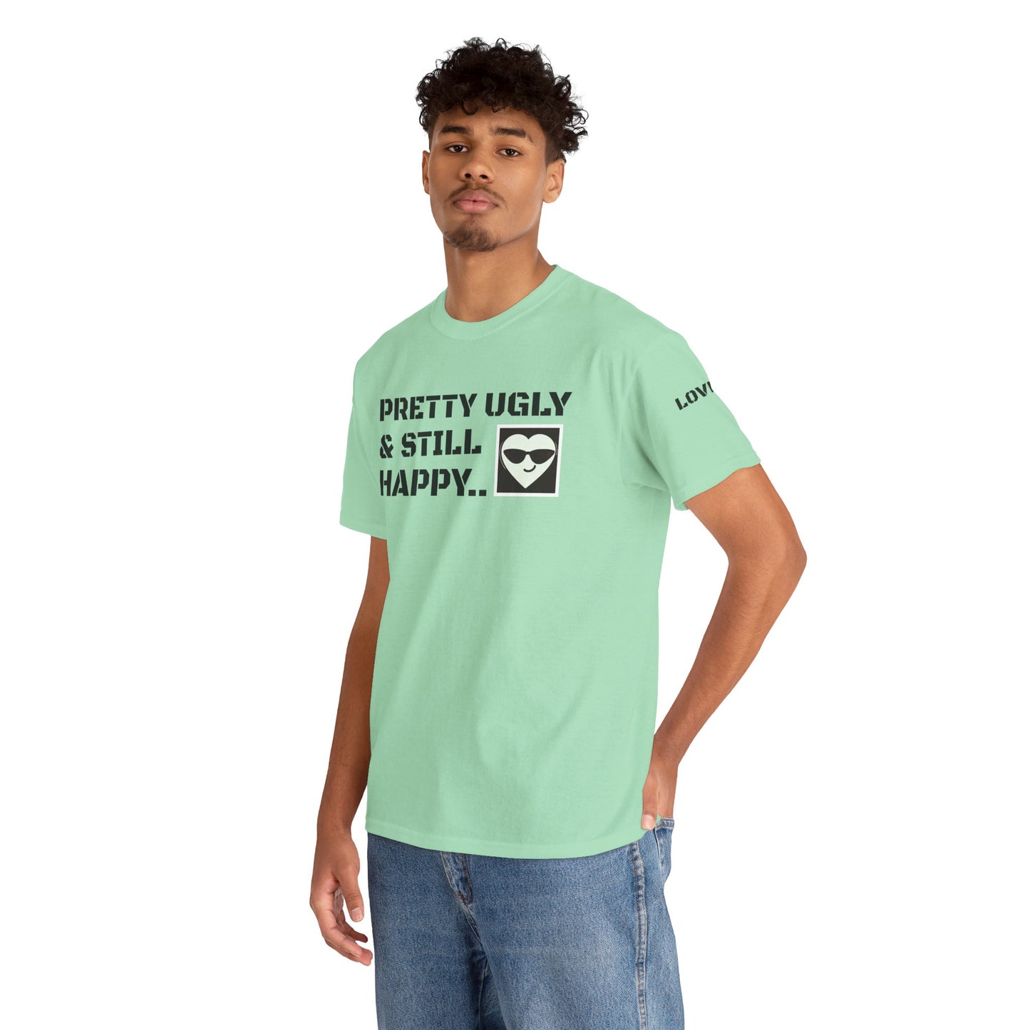 'Pretty ugly & still happy", Unisex Heavy Cotton fun & playful Tee for Casual Vibes